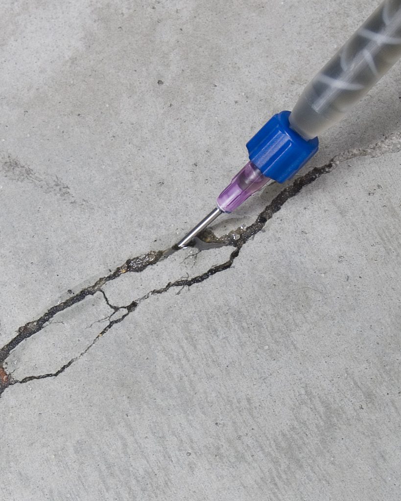 Use Roadware needle tip injection to repair hairline cracks in concrete floors.